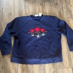 Vintage Navy  Sweatshirt with Floral Embroidery